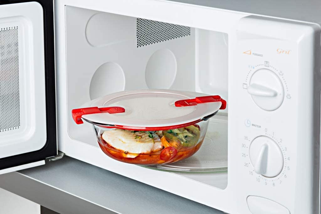 Pyrex Cook & Heat contenitore tondo per alimenti in vetro borosilicato con  coperchio sfiatavapore per il microonde – cuocere in forno, conservare e
