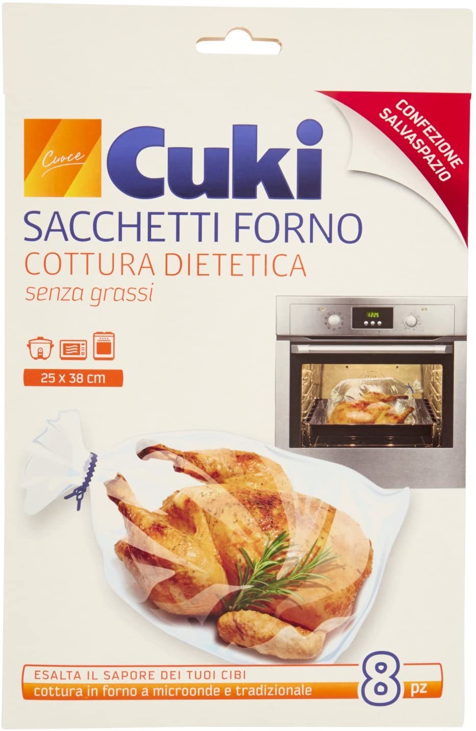 Nuovaeuro: Cuki sacchetti cottura dietetica senza grassi, forno, cucina -  pacco da 8 pezzi 25 x 38 cm