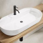 Lavabo ovale da 80 cm in ceramica bianco lucido da appoggio monoforo